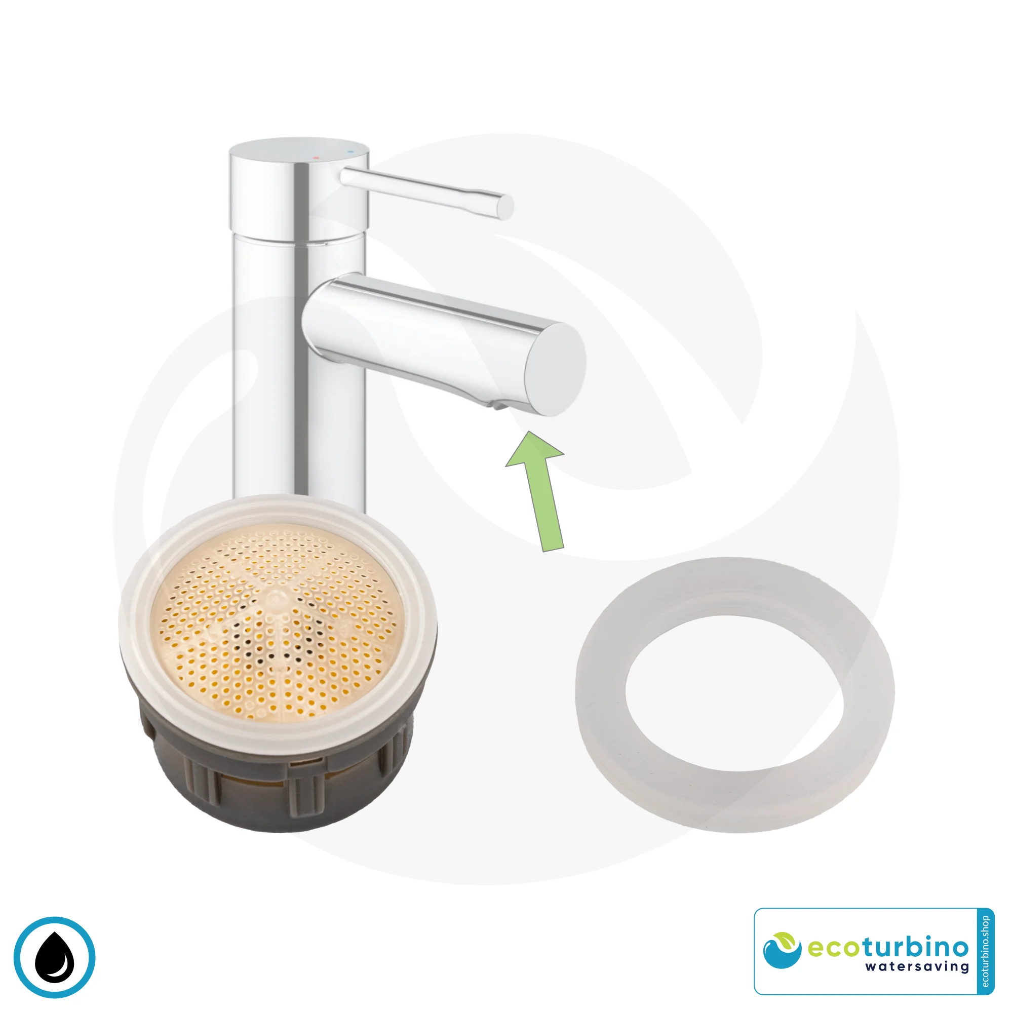 ecoturbino water flow restrictor DFL5 | Regulator faucet aerator insert 1 Water Flow Restrictor / Regulator Faucet Aerator Insert ecoturbino® ET5 | Sink Water Saver | Saving Water and Energy (Electricity) | Reduce Costs by up to 40%