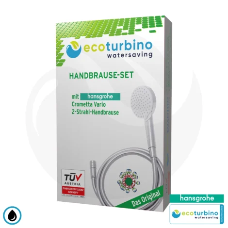 About us 7 hansgrohe Crometta Vario, 2-jet SET + ecoturbino® 10 Legio | ET10L water-saving adapter + shower hose + shower head