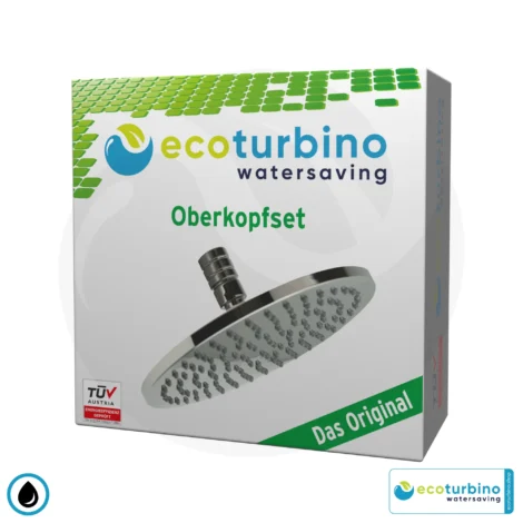 About us 21 Overhead Shower - Rain Shower head SET Legio | ET10L Water-Saving Adapter + Ceiling Shower Head | ecoturbino®